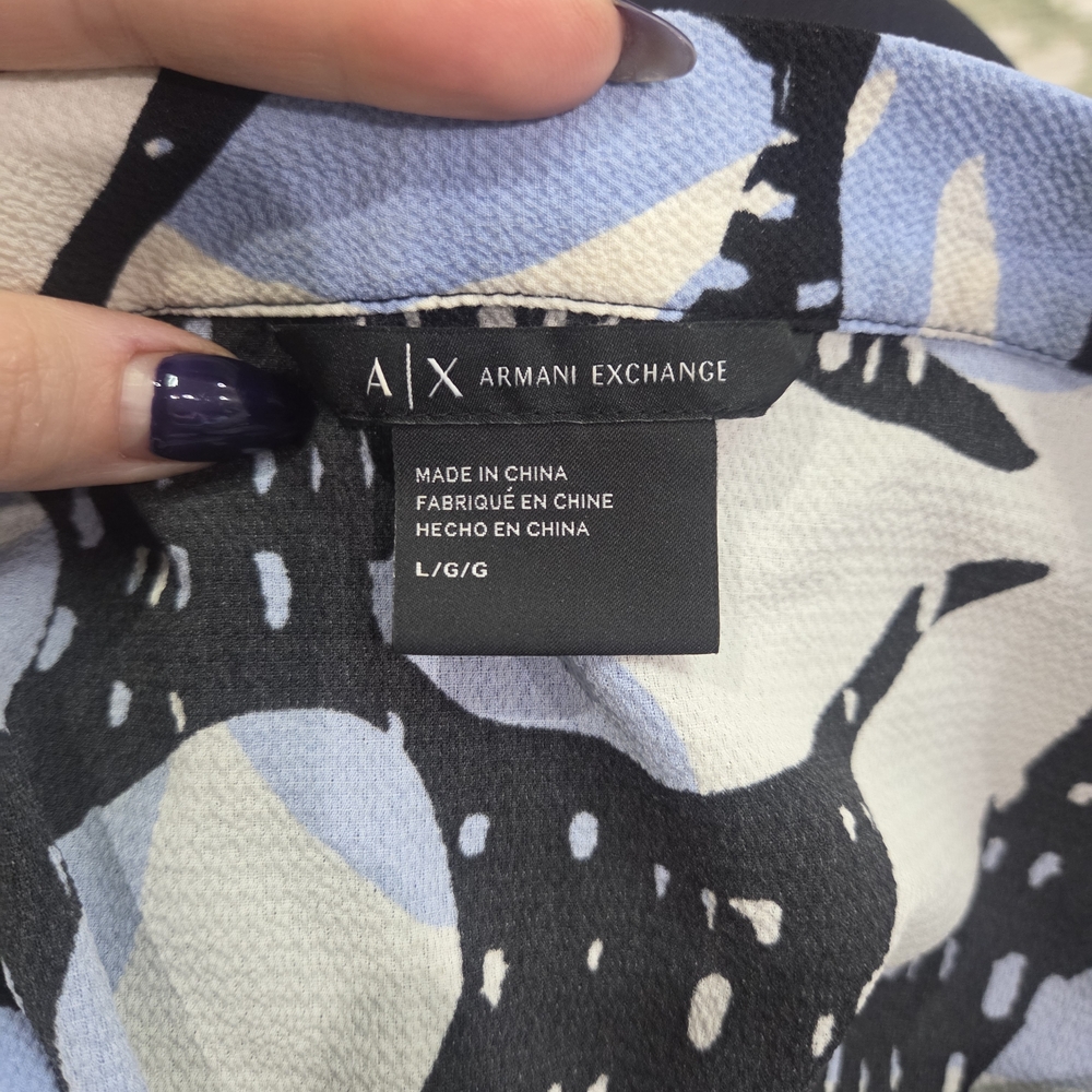 Armani Exchange Black and Blue Patterned Of The Shoulder Top